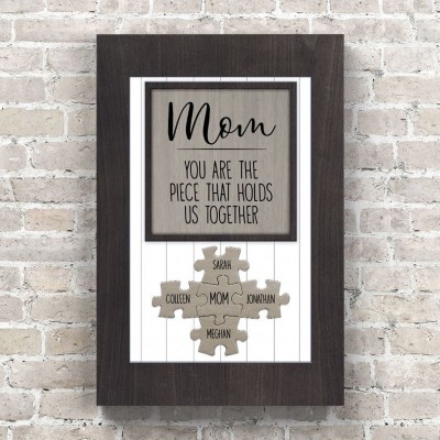 Personalized Mothers Day Gift Mom You Are The Piece That Holds Us Together 1-20 Puzzle Piece Name Sign Wall Decor