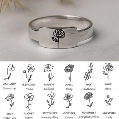 Personalised Family Birth Flower Month Ring Gift For Her