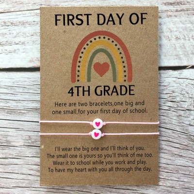 First Day of 4th Grade Back to School Bracelet Mommy and Me Anxiety Separation Wish Gifts For Kid Set of 2