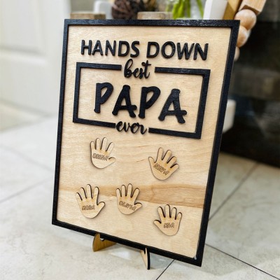 Personalized Best Papa Ever Hands Down Framed Sign With Kids Name For Father's Day Gift Ideas