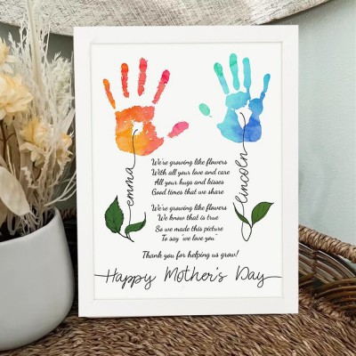 Personalized Mother's Day Flower DIY Handprint Art Craft Sign Gift From Kids For Mom Grandma