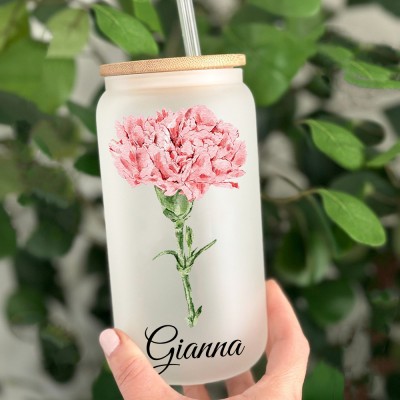 Personalized Birth Flower Tumbler For Her and Bridesmaid Gift