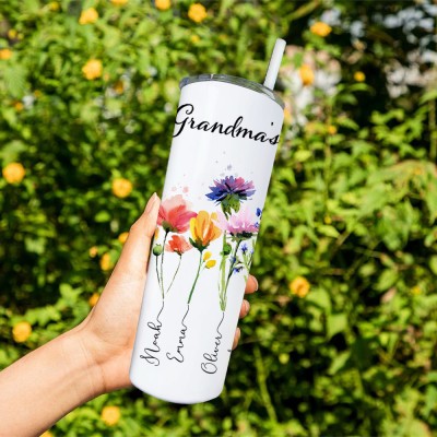 Personalized Grandma's Garden Tumbler With Grandkids Name and Birth Month Flower For Mother's Day