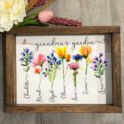 Personalised Grandma's Garden Frame With Grandkids Names and Birth Flower Unique Christmas Day Gift Ideas