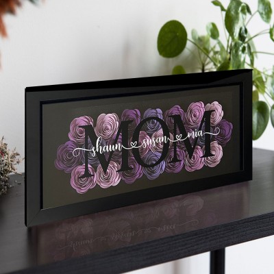 Personalized Mom Flower Shadow Box With Kids Name For Grandma Mother's Day Gift Ideas
