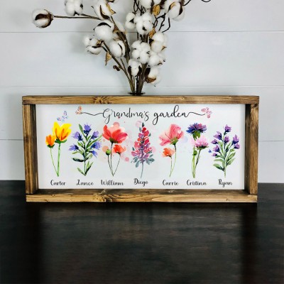 Personalised Grandma's Garden Frame With Grandkids Names and Birth Month Flower For Christmas Day