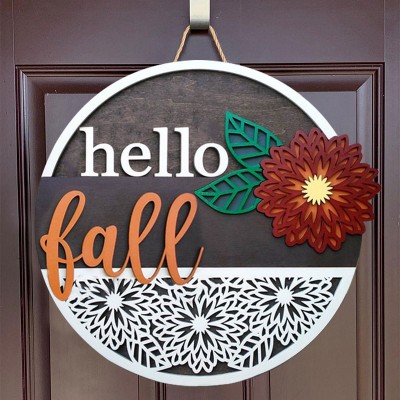 Hello Fall Door Hanger Farmhouse Entry Way Wall Home Decor