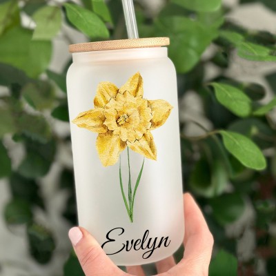 Personalized Birth Flower Tumbler For Her and Bridesmaid Bachelorette Party Gift