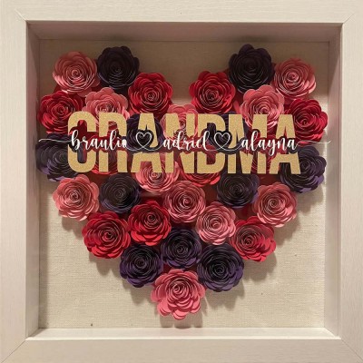 Personalised Mum Flower Shadow Box With Kids Name For Mother's Day