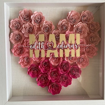 Personalised Mum Flower Shadow Box With Kids Name For Mother's Day