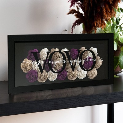 Personalized Flower Shadow Box With Kids Name For Grandma Mother's Day Gift Ideas
