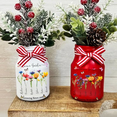Personalized Nana's Garden Vase With Grandchildren Name and Birth Month Flower For Christmas Gift