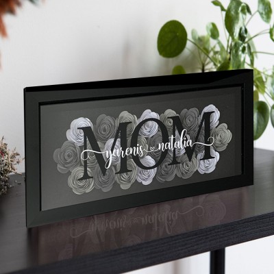 Personalized Mom Flower Shadow Box With Kids Name For Grandma Mother's Day Gift Ideas