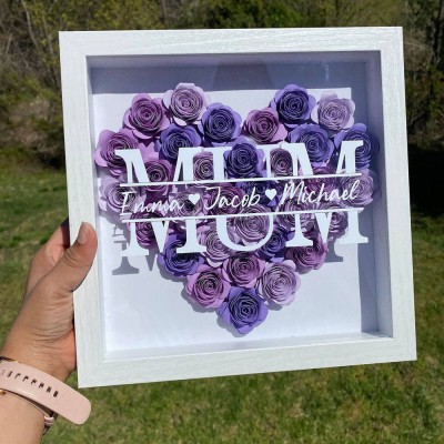 Personalized Mum Flower Shadow Box With Kids Name For Mother's Day
