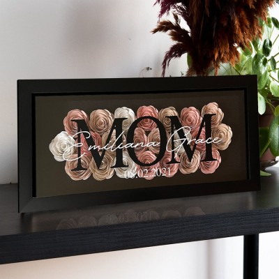 Personalized Mom Flower Shadow Box With Kids Name For Grandma Mother's Day Gift Ideas