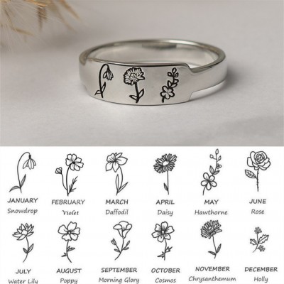 Personalised Family Birth Flower Month Ring Gift For Her