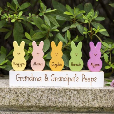 Easter Peeps Sign Personalized Engraved Name Wooden Bunny Home Decor Grandpa Grandma Gift