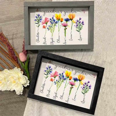 Personalised Grandma's Garden Frame With Grandkids Names and Birth Flower Unique Christmas Day Gift