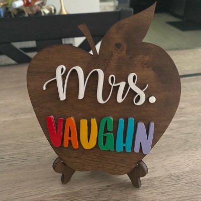 Personalized Teacher Name Wood Apple Sign Back to School Office Decor Christmas Gift