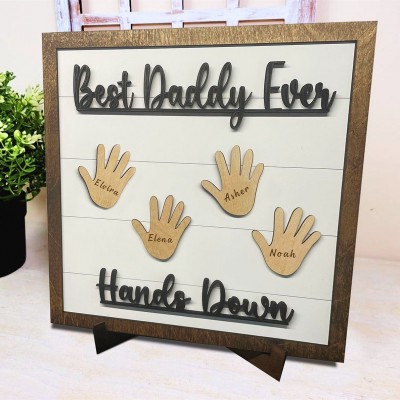 Personalized Best Daddy Ever Hands Down Framed Sign With Kids Name For Father's Day Gift Ideas