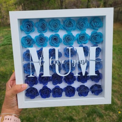 Personalised Mum Flower Shadow Box With Kids Name For Mother's Day