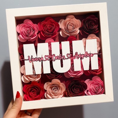 Personalised Mum Flower Shadow Box With Kids Name For Mother's Day