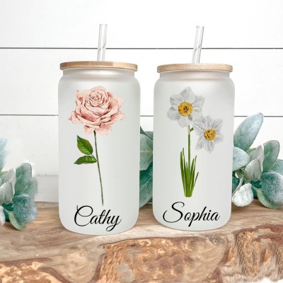 Personalized Birth Month Flower Tumbler For Her and Bridesmaid Bachelorette Party Gift