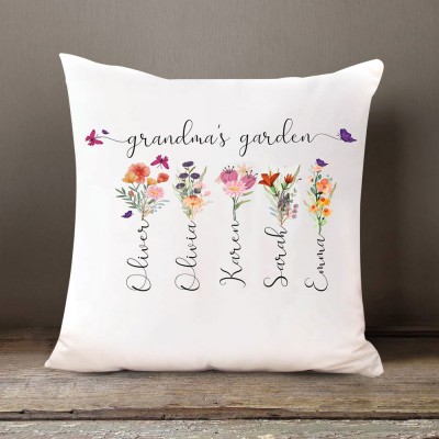 Personalized Grandma's Garden Pillow Birth Month Flower With Grandkids Name For Mother's Christmas Day