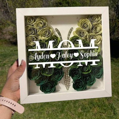 Personalized Mom Butterfly Shadow Box With Kids Name For Grandma Mother's Day Gift Ideas