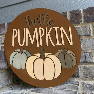 Hello Fall Pumpkin Door Hanger Farmhouse Entry Way Wall Home Decor