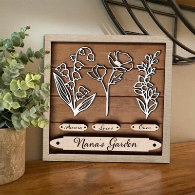 Custom Nana's Garden Birth Month Flower Sign With Kids Name For Christmas Gift Ideas