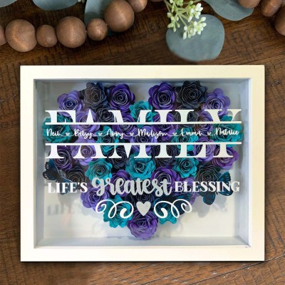 Personalized Family Flower Shadow Box With Name For Mother's Day Christmas Birthday