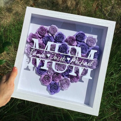 Custom Mum Flower Shadow Box With Kids Name For Mother's Day Gift Ideas