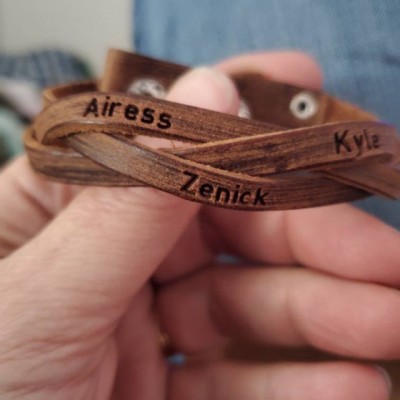 Custom Brown Leather Men Bracelet With 1-12 Names For Him Her