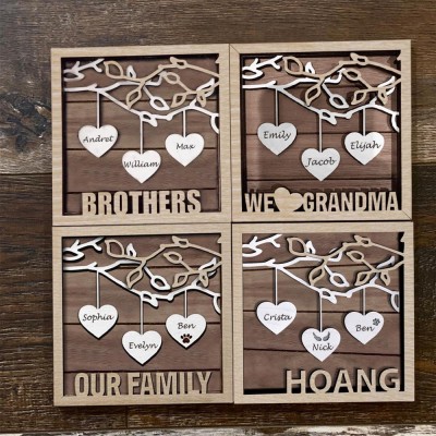 Custom Family Tree Wood Frame With Kids Name Wall Art Sign Mother's Day Christmas Gift Idea