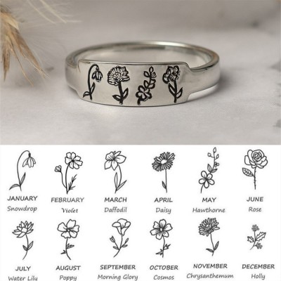 Family Birth Flower Month Ring Personalised Gift For Her