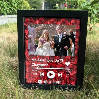 Personalized Spotify Flower Shadow Box With Couple Photo For Wedding Anniversary Valentine's Day