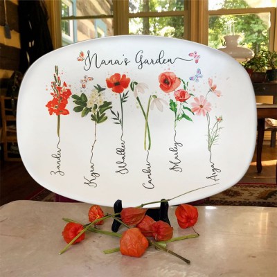 Personalized Nana's Garden Platter With Grandkids Name and Birth Month Flower For Mother's Day