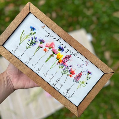 Custom Grandma's Garden Frame With Grandkids Names and Birth Month Flower For Christmas Day Gift Ideas