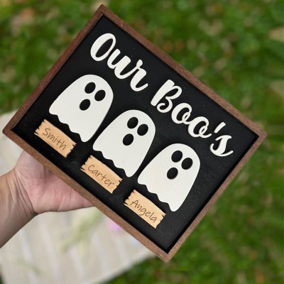 Custom Our Boo's Family Farmhouse Wood Sign Halloween Decor