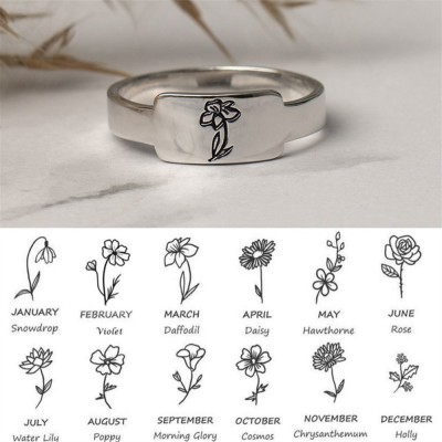 Personalised Family Birth Flower Month Ring Gift For Her