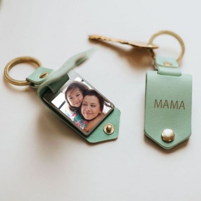 Personalized Leather Photo Keychain Gifts For Couple Girlfriend