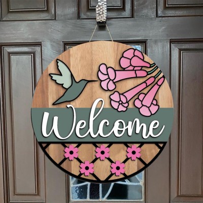 Wooden Welcome Front Door Hanger Farmhouse Decor Entry Way Wall Sign