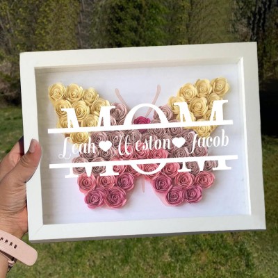 Personalized Mom Butterfly Shadow Box With Kids Name For Grandma Mother's Day Gift Ideas