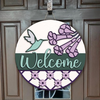 Wooden Welcome Front Door Hanger Farmhouse Decor Entry Way Wall Sign