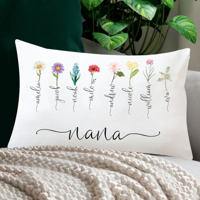 Personalized Grandma's Garden Pillow With Grandkids Names & Birth Month Flowers For Mother's Day