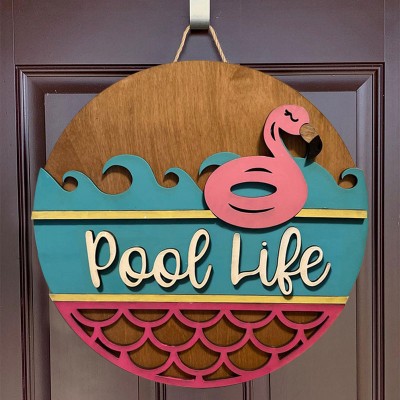 Pool Like Flamingo Door Hanger Farmhouse Entry Way Wall Home Decor