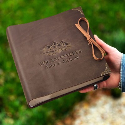 Our Adventure Book Personalized Leather Travel Photo Album For Valentine's Day Anniversary Gift Ideas