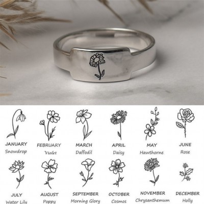 Personalised Family Birth Flower Month Ring Gift For Her