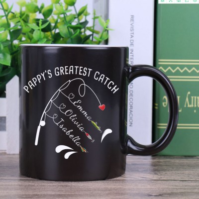 Personalized Coffee Mug Pappy's Greatest Catch Fishing Gift With Kids Name